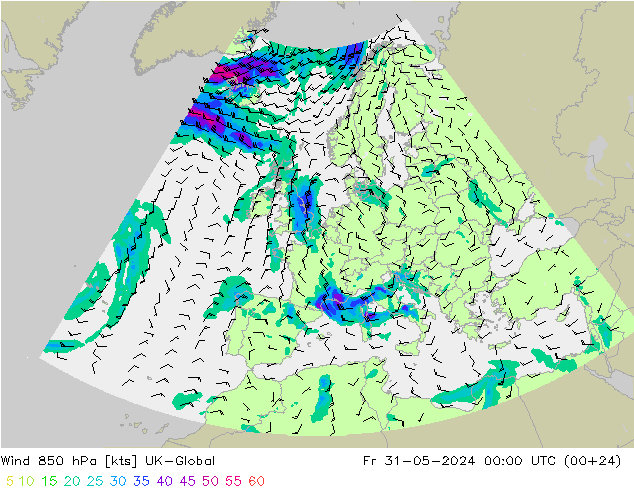 风 850 hPa UK-Global 星期五 31.05.2024 00 UTC