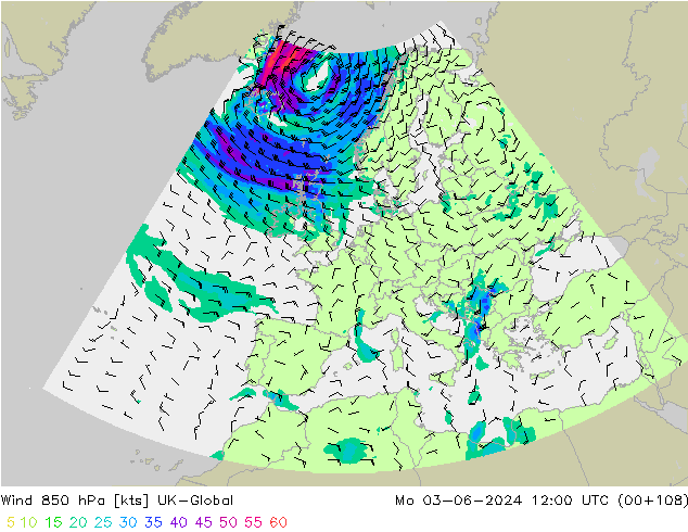 Wind 850 hPa UK-Global ma 03.06.2024 12 UTC