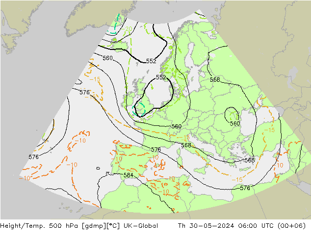 Height/Temp. 500 hPa UK-Global  30.05.2024 06 UTC