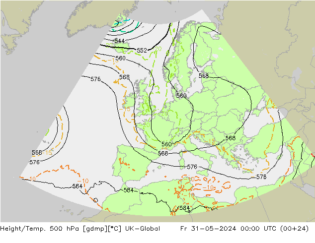 Height/Temp. 500 hPa UK-Global Pá 31.05.2024 00 UTC