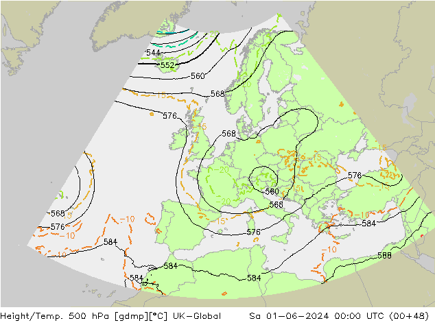 Yükseklik/Sıc. 500 hPa UK-Global Cts 01.06.2024 00 UTC