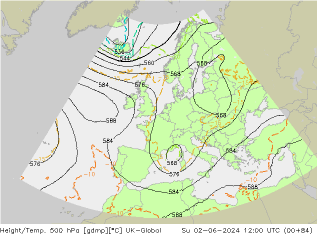 Height/Temp. 500 hPa UK-Global Ne 02.06.2024 12 UTC