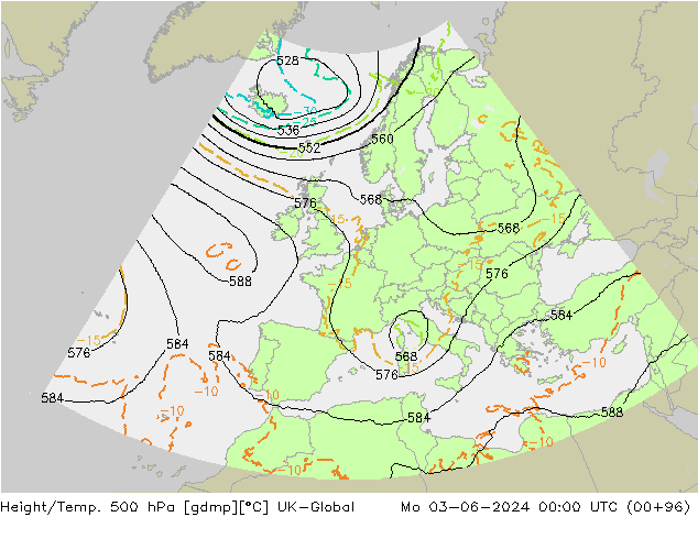 Height/Temp. 500 hPa UK-Global Seg 03.06.2024 00 UTC