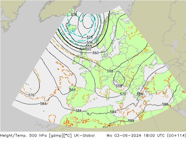 Yükseklik/Sıc. 500 hPa UK-Global Pzt 03.06.2024 18 UTC