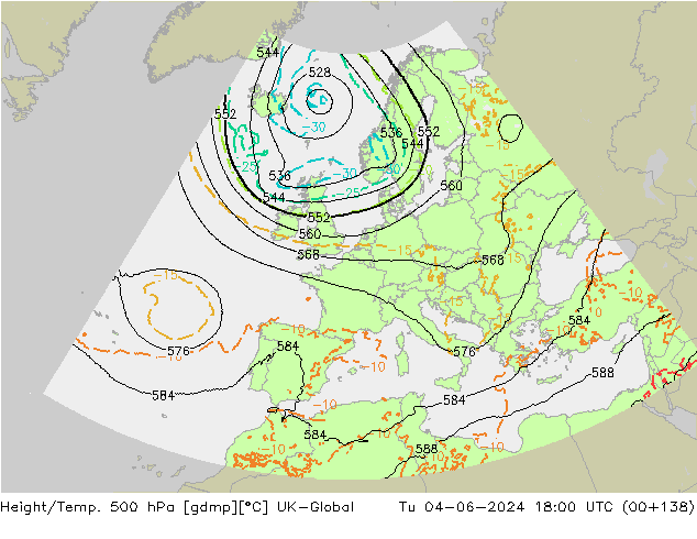 Height/Temp. 500 hPa UK-Global Ter 04.06.2024 18 UTC