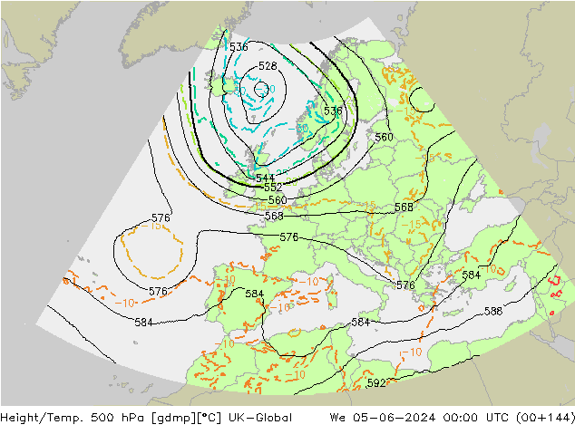 Height/Temp. 500 hPa UK-Global mer 05.06.2024 00 UTC