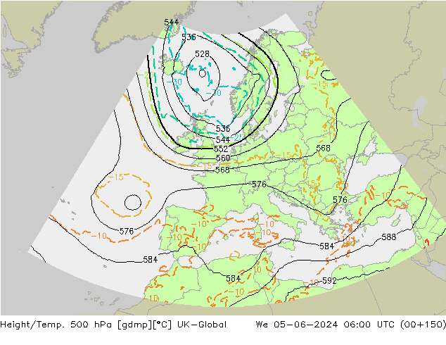 Height/Temp. 500 hPa UK-Global Qua 05.06.2024 06 UTC