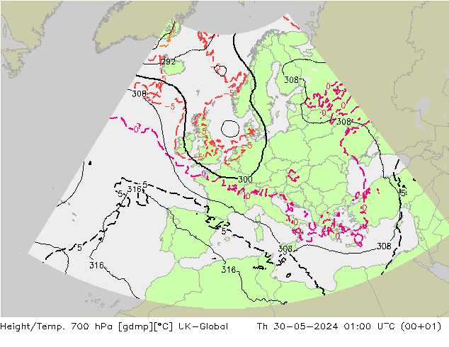Height/Temp. 700 hPa UK-Global Čt 30.05.2024 01 UTC