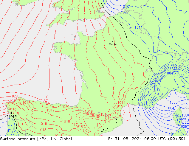 Surface pressure UK-Global Fr 31.05.2024 06 UTC