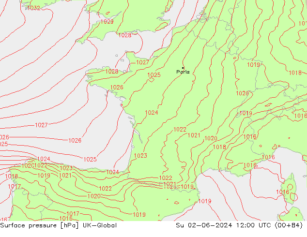 Surface pressure UK-Global Su 02.06.2024 12 UTC