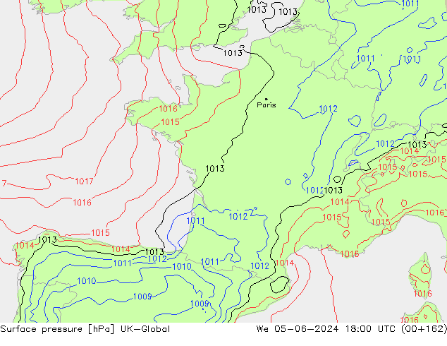 Surface pressure UK-Global We 05.06.2024 18 UTC