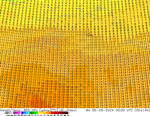 Height/Temp. 850 гПа UK-Global ср 05.06.2024 00 UTC