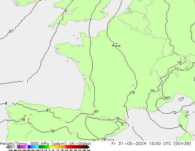 Height/Temp. 950 hPa UK-Global Fr 31.05.2024 15 UTC