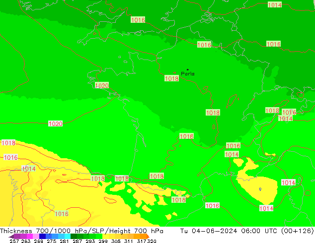 Dikte700-1000 hPa UK-Global di 04.06.2024 06 UTC