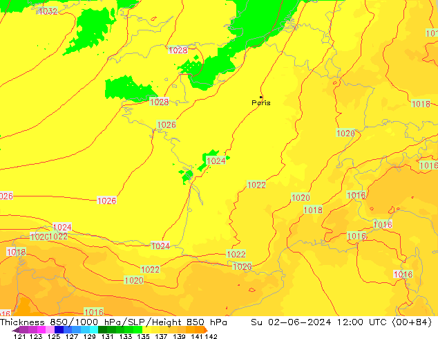 Thck 850-1000 hPa UK-Global dim 02.06.2024 12 UTC