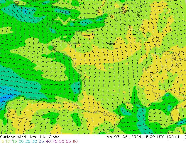 Surface wind UK-Global Mo 03.06.2024 18 UTC