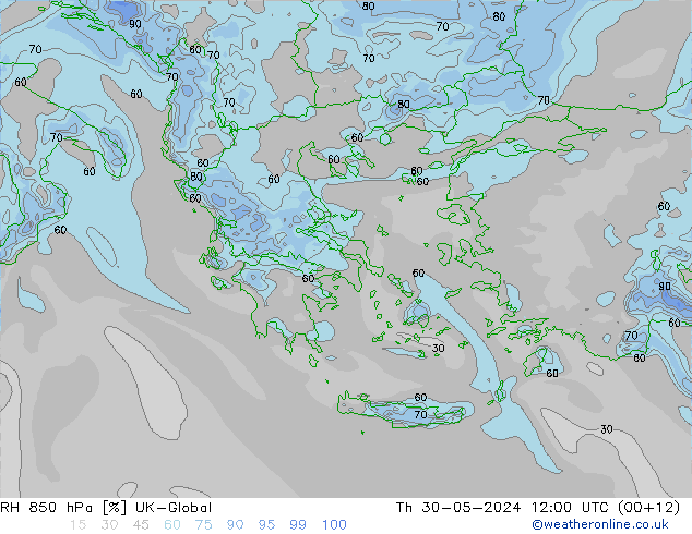 RH 850 hPa UK-Global  30.05.2024 12 UTC