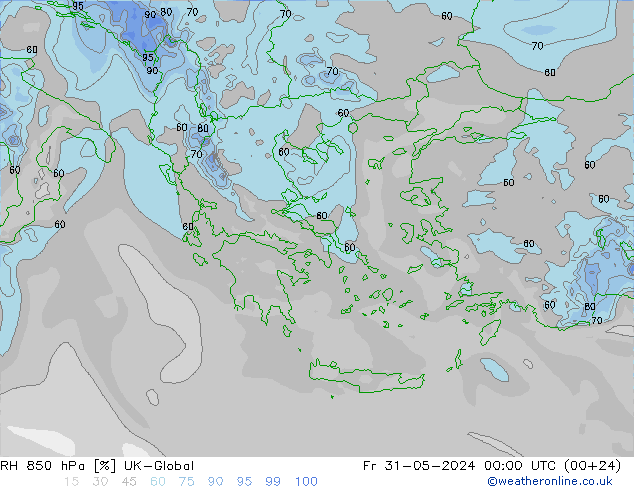 RH 850 hPa UK-Global Fr 31.05.2024 00 UTC