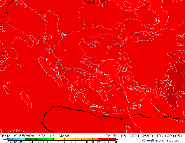 Theta-W 850hPa UK-Global Th 30.05.2024 06 UTC