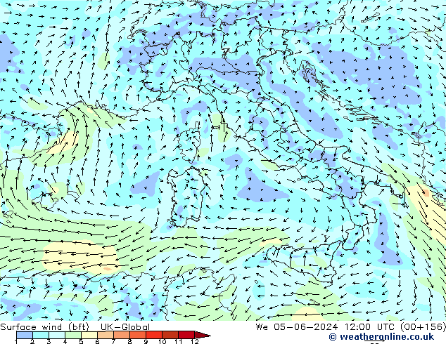 Bodenwind (bft) UK-Global Mi 05.06.2024 12 UTC