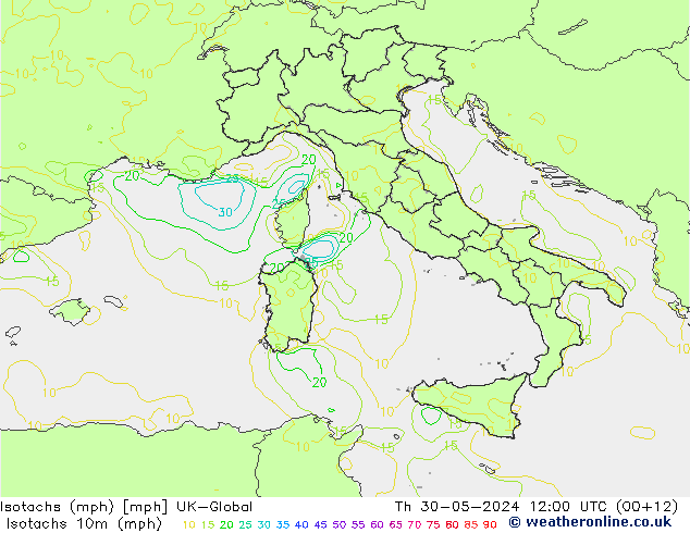 Isotachs (mph) UK-Global чт 30.05.2024 12 UTC