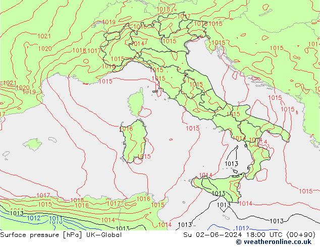 Surface pressure UK-Global Su 02.06.2024 18 UTC