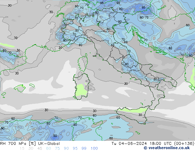 RH 700 hPa UK-Global Tu 04.06.2024 18 UTC