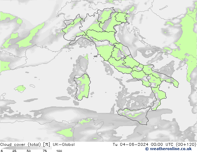 Cloud cover (total) UK-Global Tu 04.06.2024 00 UTC