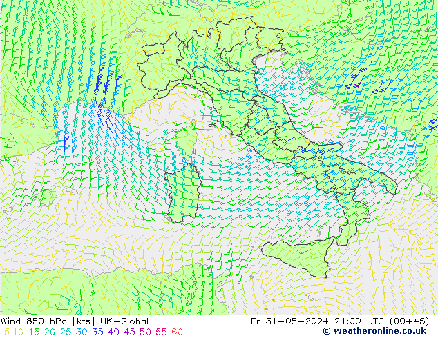 Vento 850 hPa UK-Global Sex 31.05.2024 21 UTC