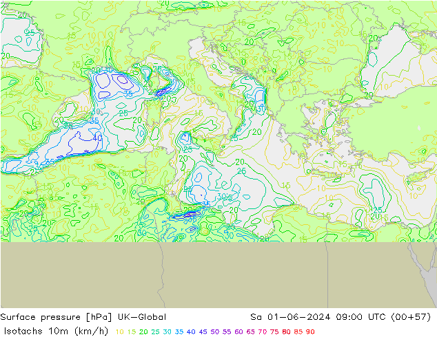 Isotachs (kph) UK-Global So 01.06.2024 09 UTC