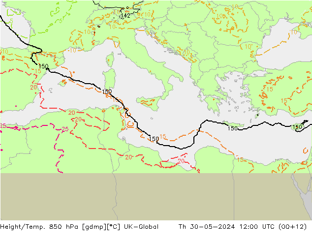 Height/Temp. 850 hPa UK-Global Do 30.05.2024 12 UTC