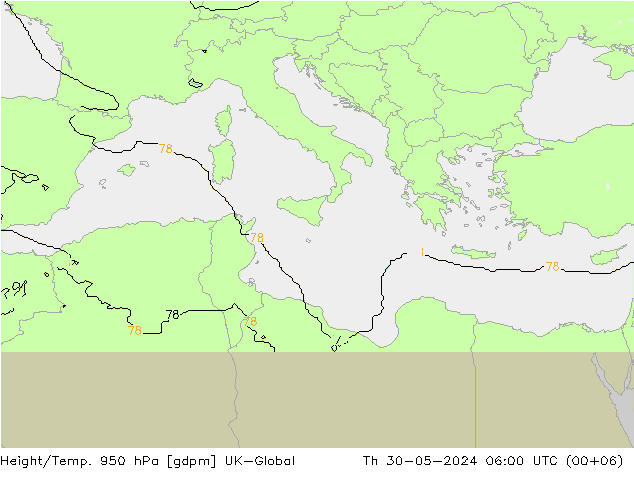 Geop./Temp. 950 hPa UK-Global jue 30.05.2024 06 UTC