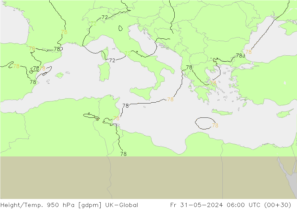 Height/Temp. 950 hPa UK-Global Sex 31.05.2024 06 UTC