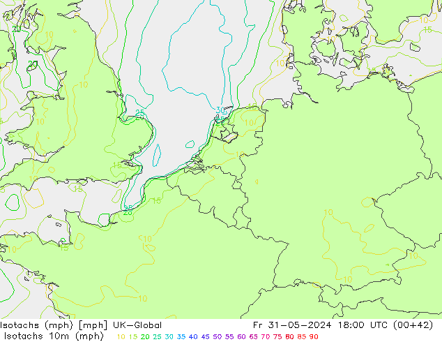 Isotachs (mph) UK-Global Fr 31.05.2024 18 UTC