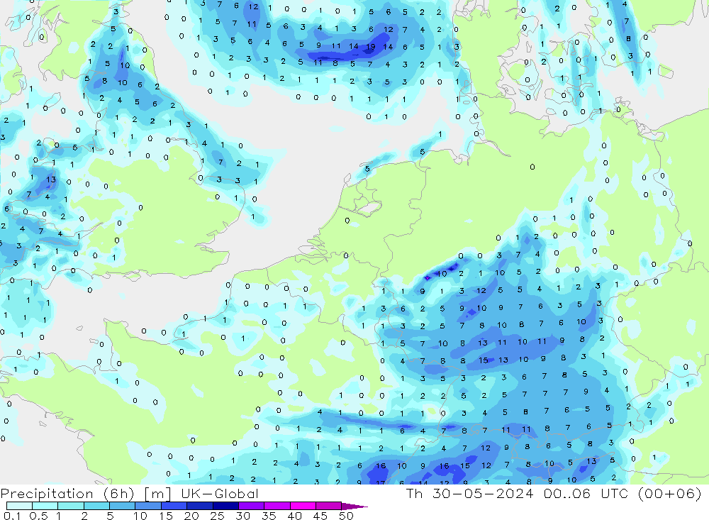 Precipitación (6h) UK-Global jue 30.05.2024 06 UTC