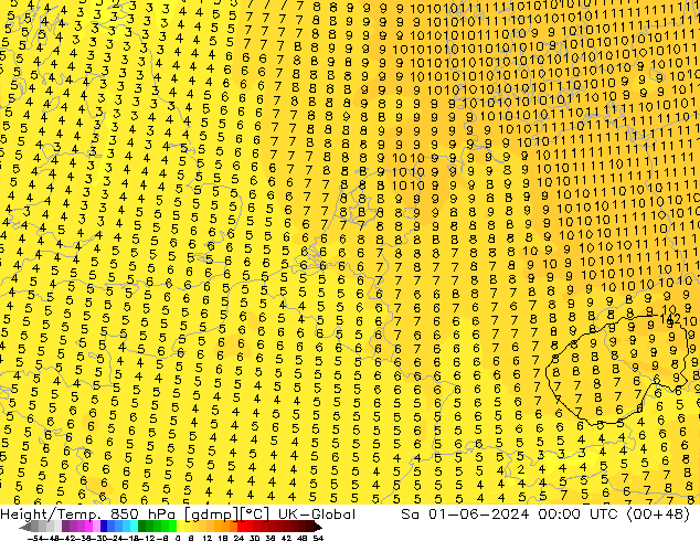 Height/Temp. 850 hPa UK-Global Sa 01.06.2024 00 UTC