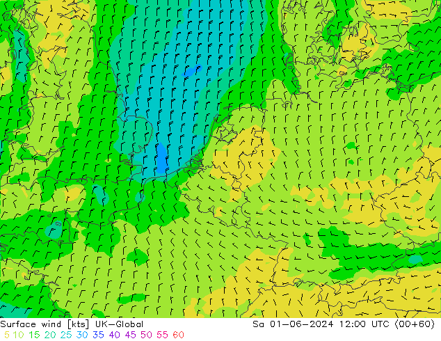 Surface wind UK-Global Sa 01.06.2024 12 UTC