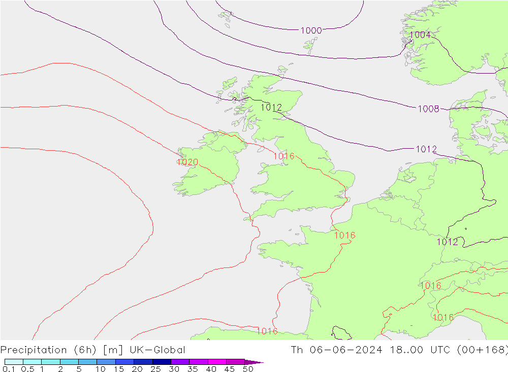 Precipitation (6h) UK-Global Th 06.06.2024 00 UTC