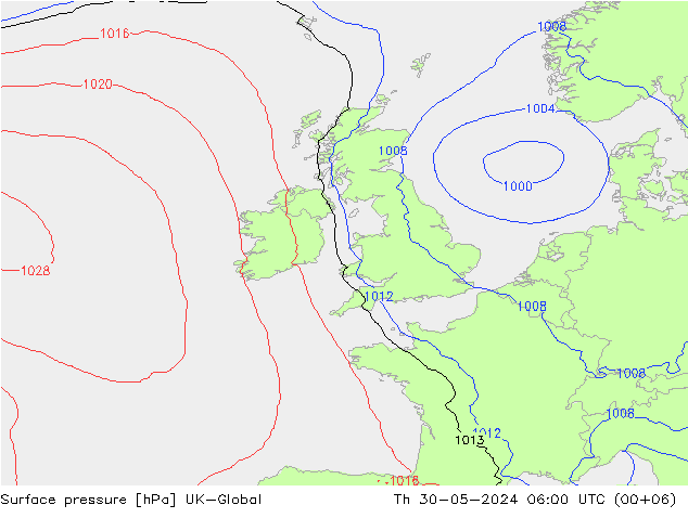 приземное давление UK-Global чт 30.05.2024 06 UTC