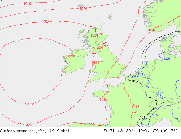 Surface pressure UK-Global Fr 31.05.2024 12 UTC