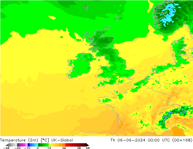 Temperatura (2m) UK-Global Qui 06.06.2024 00 UTC