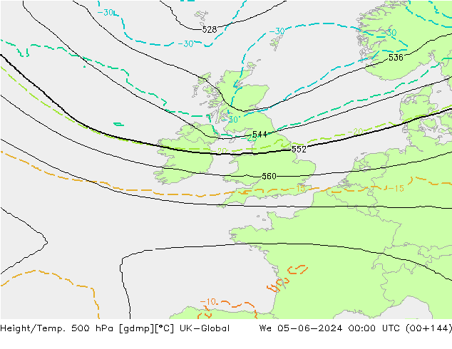 Height/Temp. 500 hPa UK-Global We 05.06.2024 00 UTC