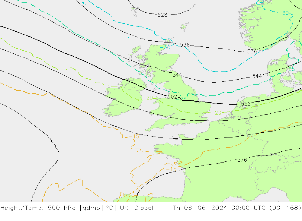 Height/Temp. 500 hPa UK-Global Qui 06.06.2024 00 UTC