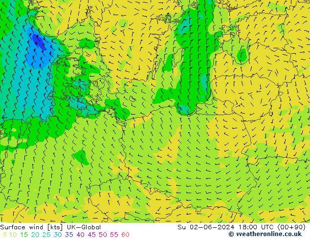 Surface wind UK-Global Ne 02.06.2024 18 UTC