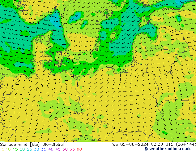 Rüzgar 10 m UK-Global Çar 05.06.2024 00 UTC