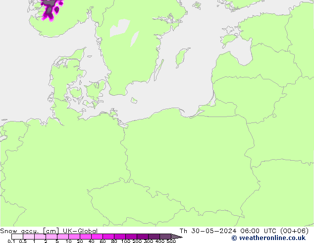 Snow accu. UK-Global gio 30.05.2024 06 UTC