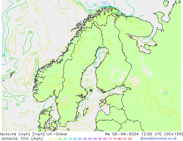Isotachs (mph) UK-Global mer 05.06.2024 12 UTC