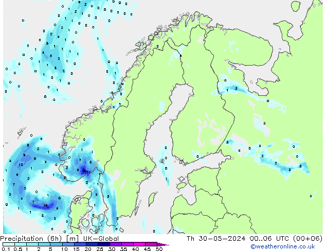 Yağış (6h) UK-Global Per 30.05.2024 06 UTC