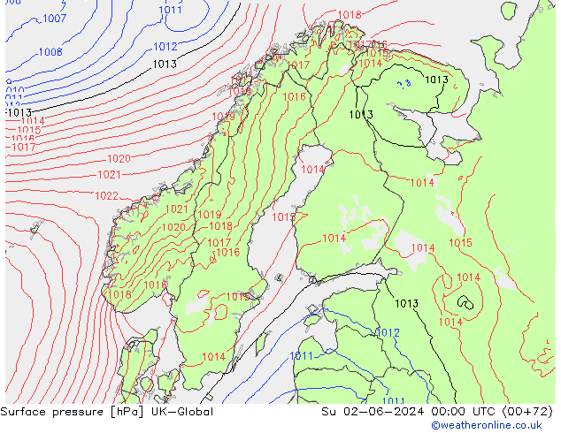 Atmosférický tlak UK-Global Ne 02.06.2024 00 UTC