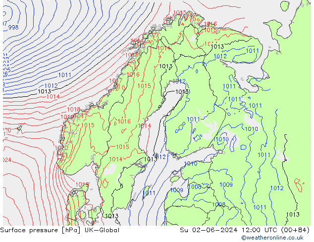 Atmosférický tlak UK-Global Ne 02.06.2024 12 UTC